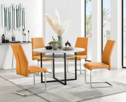 FurnitureboxUK Adley Grey Concrete Effect Round Dining Table & 4 Lorenzo Faux Leather Chairs in Mustard - thumbnail 1