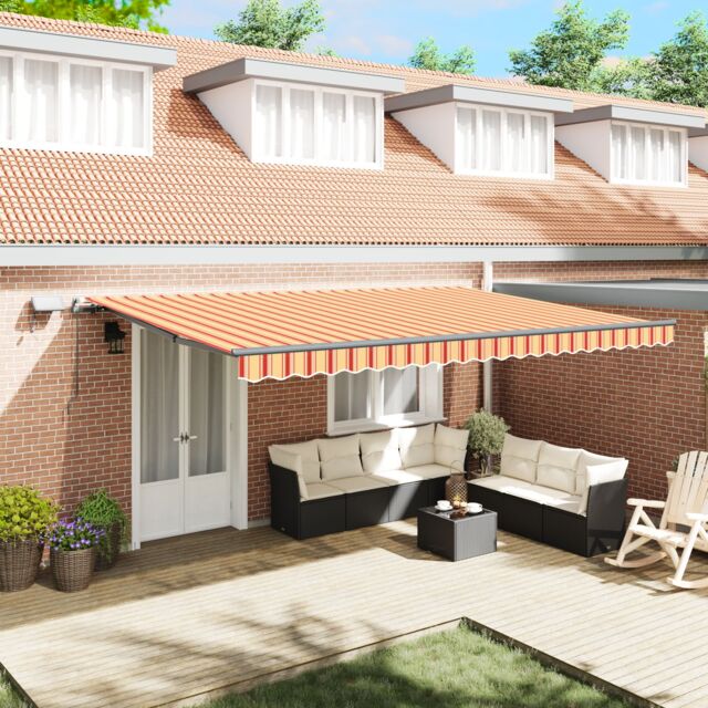 Berkfield Home Manual Retractable Awning with LED Yellow & Orange 500x300 cm - image 1