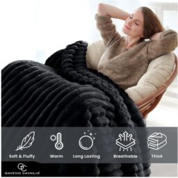 GAVENO CAVAILIA Osum Ribbed Throw in Black - Size: 200 cm x 240 cm - thumbnail 4