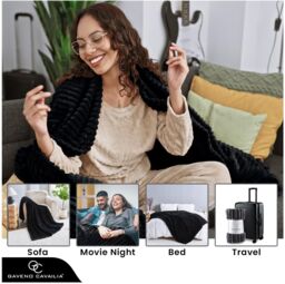 GAVENO CAVAILIA Osum Ribbed Throw in Black - Size: 200 cm x 240 cm - thumbnail 6