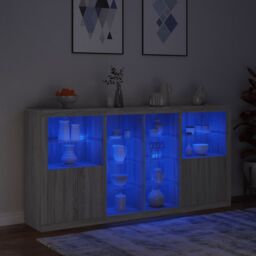 Berkfield Home Sideboard with LED Lights Grey Sonoma 202x37x100 cm - Size: 202 x 37 x 100 cm - thumbnail 5