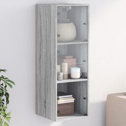 Berkfield Home Wall Cabinet with Glass Doors Grey Sonoma 35x37x100 cm - Size: 35 x 37 x 100 cm - thumbnail 1