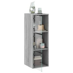 Berkfield Home Wall Cabinet with Glass Doors Grey Sonoma 35x37x100 cm - Size: 35 x 37 x 100 cm - thumbnail 5