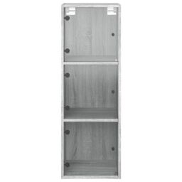 Berkfield Home Wall Cabinet with Glass Doors Grey Sonoma 35x37x100 cm - Size: 35 x 37 x 100 cm - thumbnail 6