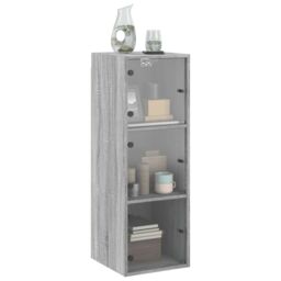 Berkfield Home Wall Cabinet with Glass Doors Grey Sonoma 35x37x100 cm - Size: 35 x 37 x 100 cm - thumbnail 4