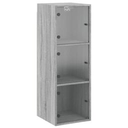 Berkfield Home Wall Cabinet with Glass Doors Grey Sonoma 35x37x100 cm - Size: 35 x 37 x 100 cm - thumbnail 2