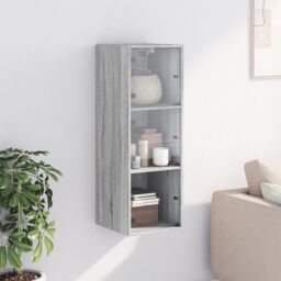 Berkfield Home Wall Cabinet with Glass Doors Grey Sonoma 35x37x100 cm - Size: 35 x 37 x 100 cm - thumbnail 3