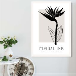 ARTZE Bird of Paradise Flower Floral Ink Sketch Framed Print SIZE: A4 with White Frame in Beige - thumbnail 2