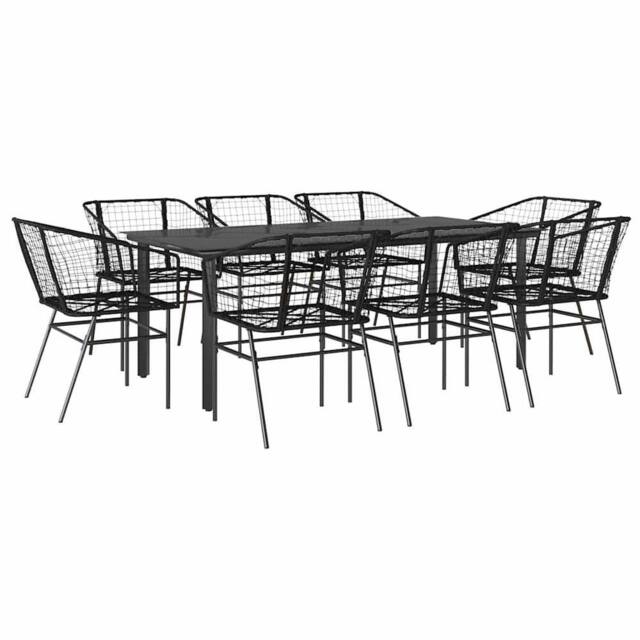 Berkfield Home 9 Piece Garden Dining Set Black Poly Rattan Glass - image 1