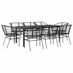 Berkfield Home 9 Piece Garden Dining Set Black Poly Rattan Glass - thumbnail 1