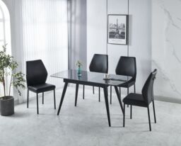 Modernique Sintere Stone Top Extending Table & 4 Faux Leather Chairs Dining Set in Black - thumbnail 2