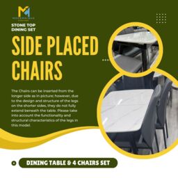 Modernique Sintere Stone Top Extending Table & 4 Faux Leather Chairs Dining Set in Black - thumbnail 4