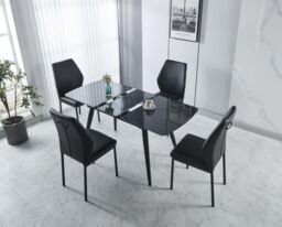 Modernique Sintere Stone Top Extending Table & 4 Faux Leather Chairs Dining Set in Black - thumbnail 1