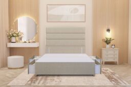 Somnior Chambery Divan Bed Frame 4 Drawers with Floor Standing Headboard Linen in Beige - Size: King - thumbnail 4