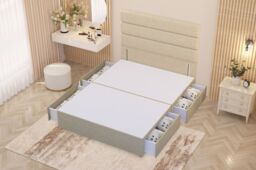 Somnior Chambery Divan Bed Frame 4 Drawers with Floor Standing Headboard Linen in Beige - Size: King - thumbnail 3