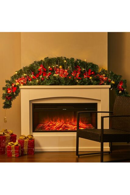 Living and Home 1.8m Artificial Christmas Swag with LED Light for Front Door Fireplace Bows Flowers Balls Decorative Swag Wreath in Green - image 1