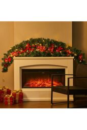 Living and Home 1.8m Artificial Christmas Swag with LED Light for Front Door Fireplace Bows Flowers Balls Decorative Swag Wreath in Green - thumbnail 1