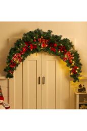 Living and Home 1.8m Artificial Christmas Swag with LED Light for Front Door Fireplace Bows Flowers Balls Decorative Swag Wreath in Green - thumbnail 2