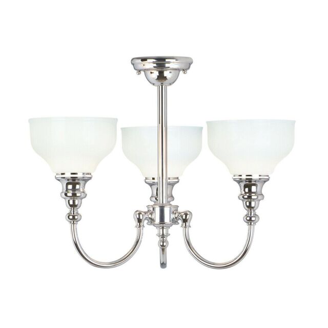 Loops IP 44 3 Bulb Chandelier Glass Shades Polished Chrome LED G9 3.5W in Clear