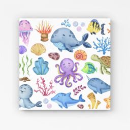 Warren Reed - Designer Children'S Sea Life Canvas in Blue - Size: w40 inch x h40 inch - thumbnail 1