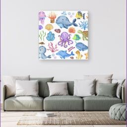 Warren Reed - Designer Children'S Sea Life Canvas in Blue - Size: w40 inch x h40 inch - thumbnail 4