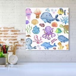 Warren Reed - Designer Children'S Sea Life Canvas in Blue - Size: w40 inch x h40 inch - thumbnail 2