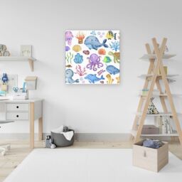 Warren Reed - Designer Children'S Sea Life Canvas in Blue - Size: w40 inch x h40 inch - thumbnail 3