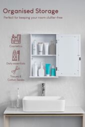 Home Discount Bath Vida Priano 1 Door Mirrored Wall Cabinet With Shelf Storage Bathroom Furniture 530 x 340 x 150 mm in White - thumbnail 3