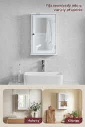 Home Discount Bath Vida Priano 1 Door Mirrored Wall Cabinet With Shelf Storage Bathroom Furniture 530 x 340 x 150 mm in White - thumbnail 6
