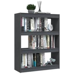 Berkfield Home Decorative Book Cabinet/Room Divider Grey 100x30x103 cm Solid Pinewood - Size: 100 x 30 x 103 cm - thumbnail 4