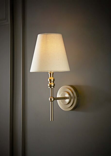 ValueLights Maggie Candlestick Style Wall Light with Linen Tapered Lamp Shade in Silver - image 1