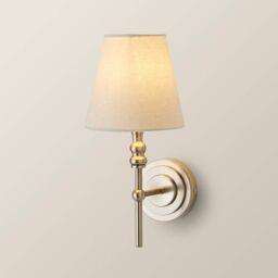 ValueLights Maggie Candlestick Style Wall Light with Linen Tapered Lamp Shade in Silver - thumbnail 6