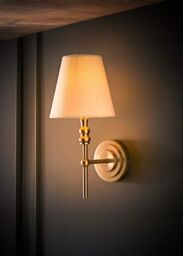 ValueLights Maggie Candlestick Style Wall Light with Linen Tapered Lamp Shade in Silver - thumbnail 2