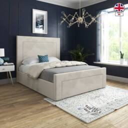 KDMD Lyminge Upholstered Beige Soft Velvet Designer Bed Frame in Cream - Size: King - thumbnail 4