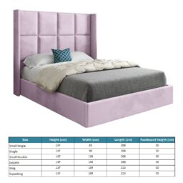 Casani Quanta Straight Winged Upholstered Soft Velvet Bed Frame in Pink - Size: Small Double - thumbnail 4