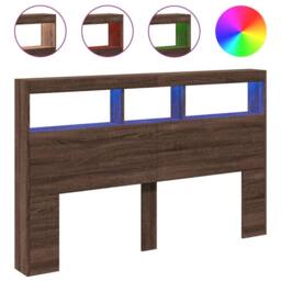 Berkfield Home Headboard Cabinet with LED Brown Oak 160x17x102 cm - Size: 160 x 17 x 102 cm - thumbnail 3