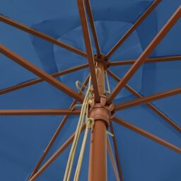 Berkfield Home Garden Parasol with Wooden Pole Azure Blue 300x300x273 cm - Size: 300 x 300 x 273 cm - thumbnail 5