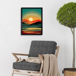 "Artery8 Wall Art Print Retro California Sunset Colour Blocking Mid Century Boho Art Framed in Black - Size: W12"" x H16""" - thumbnail 2