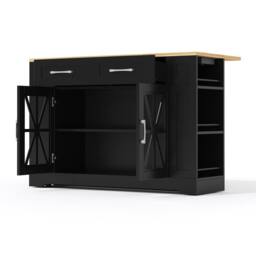 BTM Kitchen Island on Wheels Folding Tabletop Storage Cabinet USB in Black - thumbnail 9