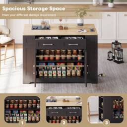 BTM Kitchen Island on Wheels Folding Tabletop Storage Cabinet USB in Black - thumbnail 3