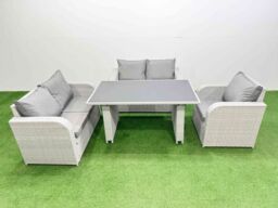 Fimous Outdoor Furniture with Love Sofa Patio Furniture 5 Seater in Light Grey