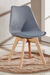 Life Interiors Set of 2 'Tulip Dining Chairs' Leather Padded Seat Solid Wood Legs in Grey - thumbnail 2