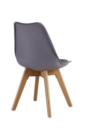 Life Interiors Set of 2 'Tulip Dining Chairs' Leather Padded Seat Solid Wood Legs in Grey - thumbnail 3