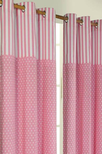 Homescapes Polka Dots Pink Ready Made Eyelet Curtain Pair - Size: 117 cm width x 137 cm drop - image 1
