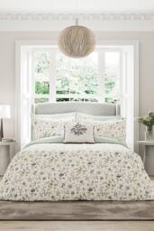 V & A 'Flora' Cotton Percale Duvet Cover Set in Cream - Size: King