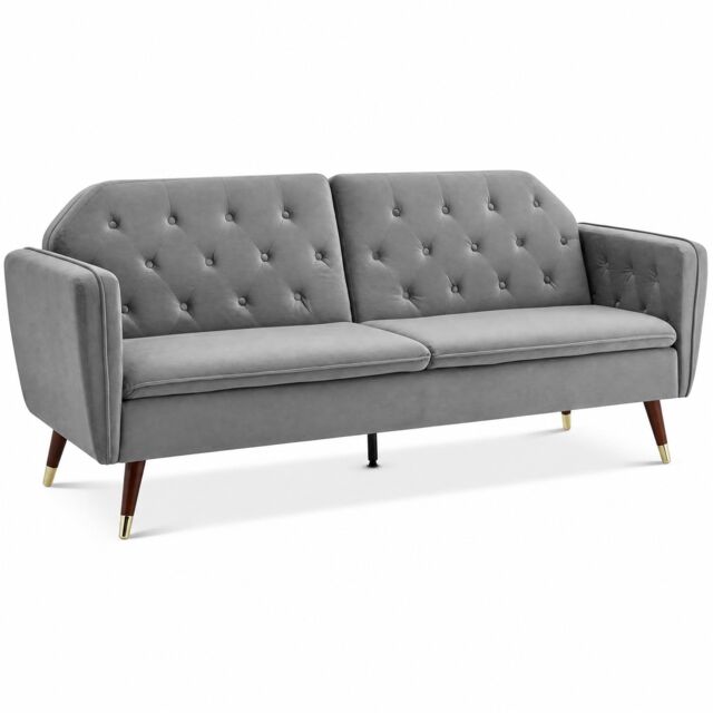 Bravich LTD Victoria 3 Seater Velvet Sofa Bed Convertible Guest Bed Settee in Light Grey - image 1