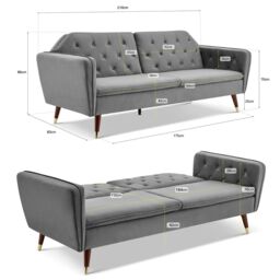 Bravich LTD Victoria Sofa Bed 3 Seater Velvet Click Clack in Grey - thumbnail 9