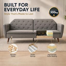Bravich LTD Victoria 3 Seater Velvet Sofa Bed Convertible Guest Bed Settee in Light Grey - thumbnail 7