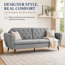 Bravich LTD Victoria 3 Seater Velvet Sofa Bed Convertible Guest Bed Settee in Light Grey - thumbnail 5