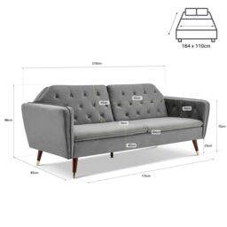 Bravich LTD Victoria 3 Seater Velvet Sofa Bed Convertible Guest Bed Settee in Light Grey - thumbnail 9